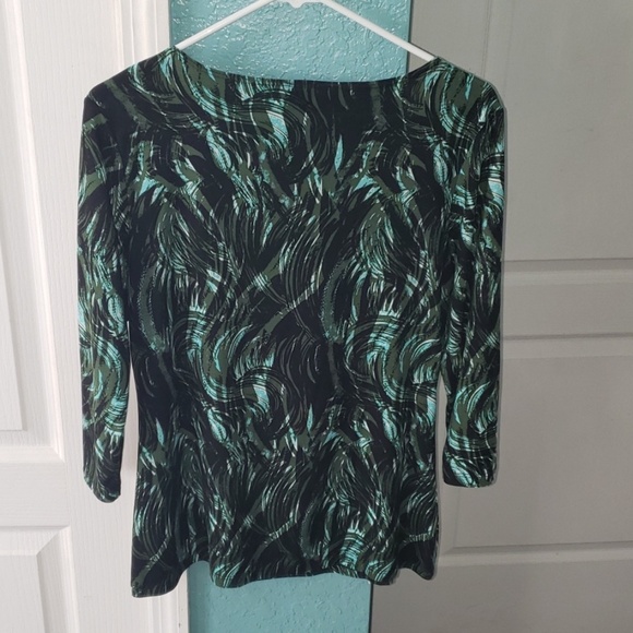 Olivia Paige 3/4 sleeve blouse fur like accent neckline - Picture 5 of 8